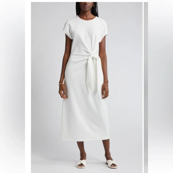 NWOT Nordstrom White Tie Waist Midi Dress Size Large - Picture 2 of 9